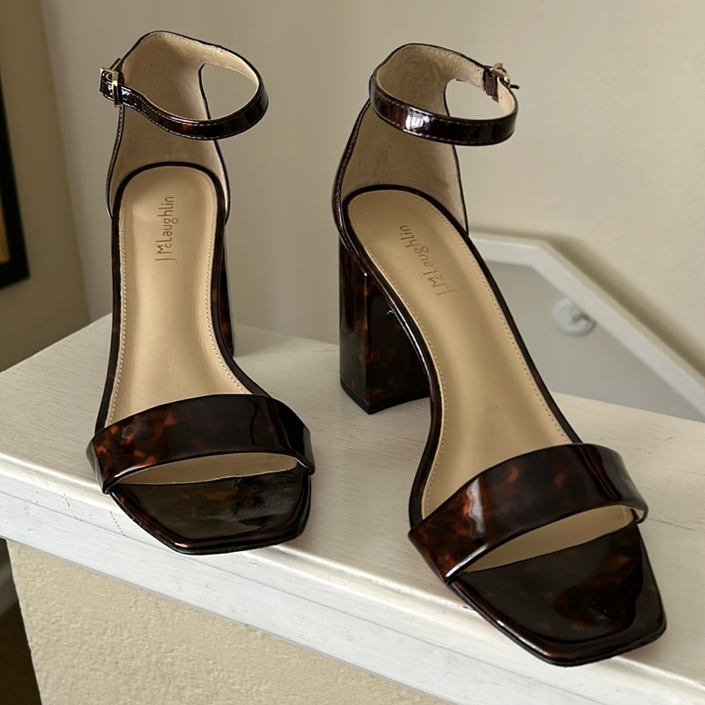 Block Heel Sandals  J McGlaughlin Tortoise Shell Brown Size 10 3.5 inch heels